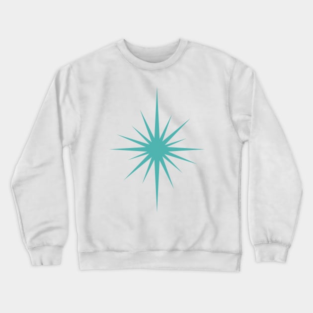 Turquoise Blue Starburst Mid Century Modern Crewneck Sweatshirt by OrchardBerry